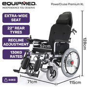 EQUIPMED Power Electric Wheelchair, XL Wide Bariatric Chair Seat, Long Range, Airline Approved, Recline V219-HELWLCEQPKK5A