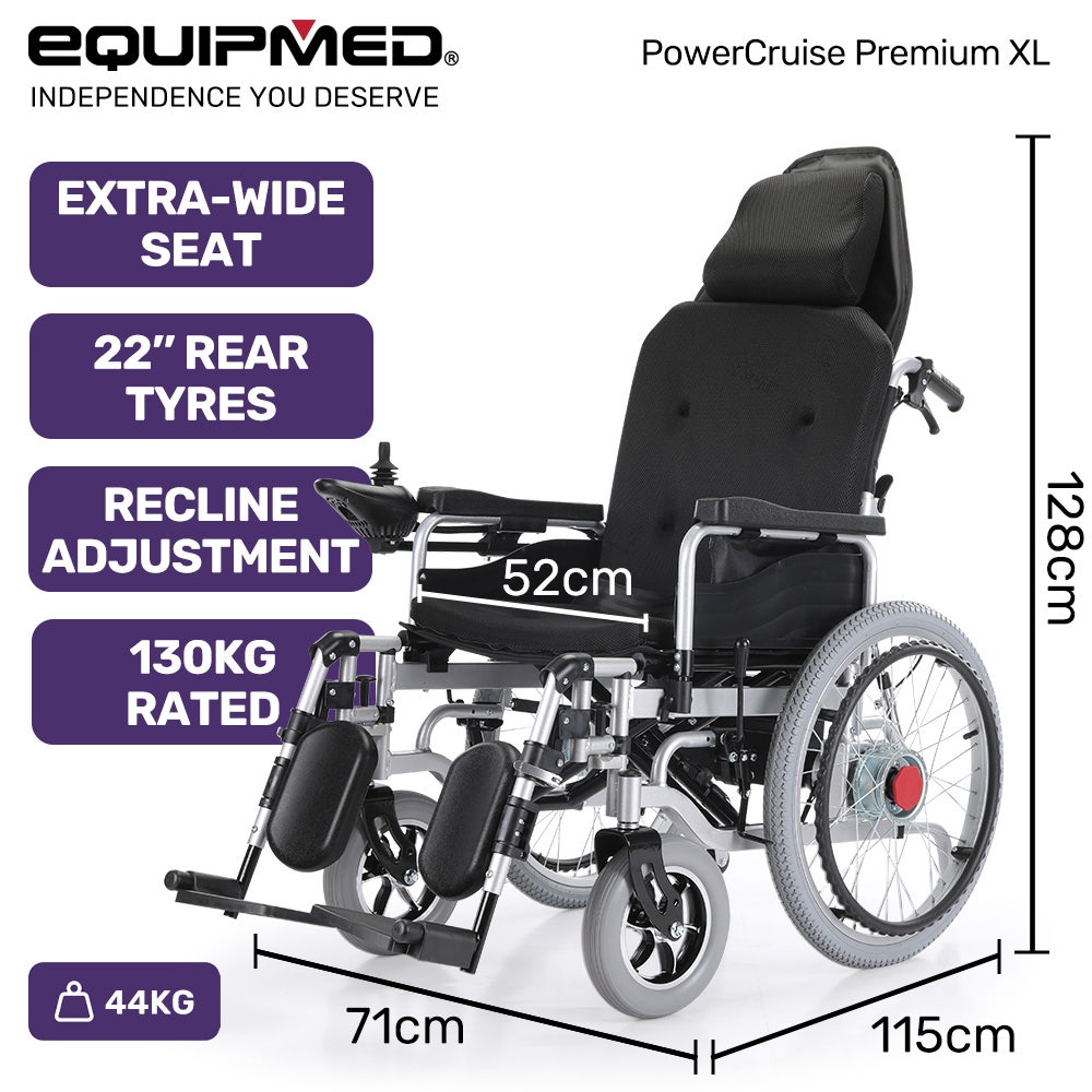 EQUIPMED Power Electric Wheelchair, XL Wide Bariatric Chair Seat, Long Range, Airline Approved, Recline V219-HELWLCEQPKK5A