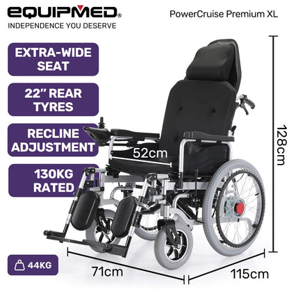 EQUIPMED Power Electric Wheelchair, XL Wide Bariatric Chair Seat, Long Range, Airline Approved, Recline V219-HELWLCEQPKK5A