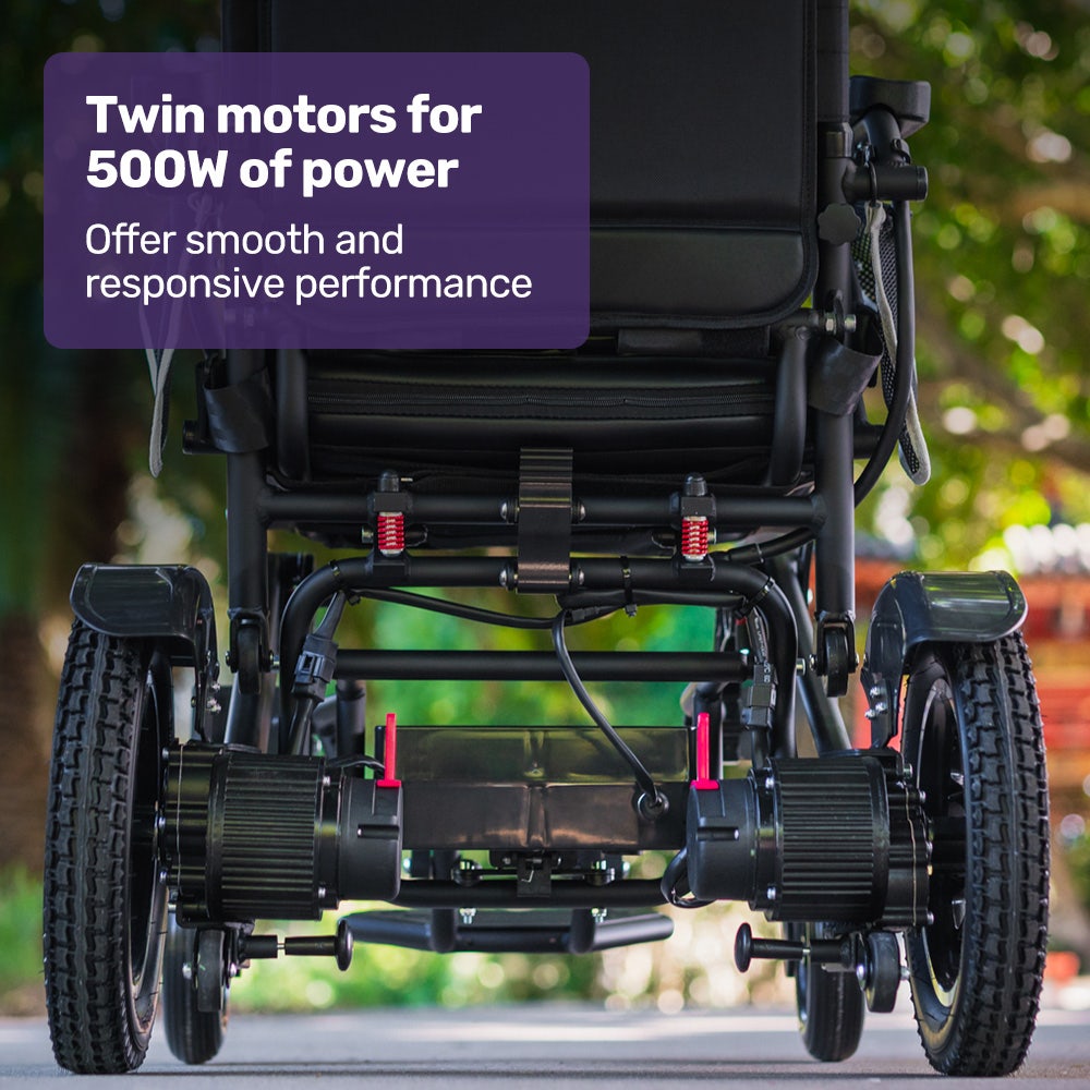 EQUIPMED Electric Folding Wheelchair, Long Range, Airline Approved, Aluminium Frame, Lithium Battery, Black V219-HELWLCEQPKK6A