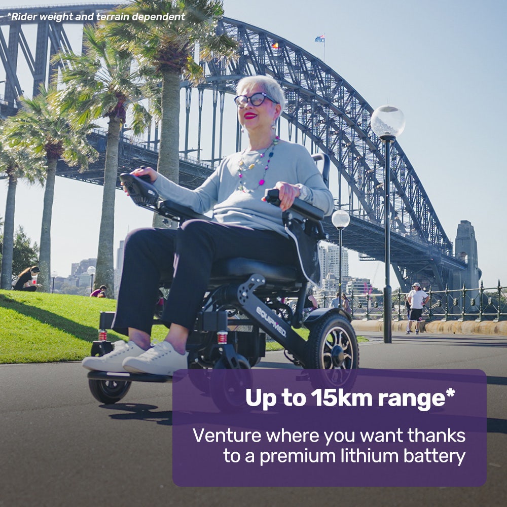 EQUIPMED Electric Folding Wheelchair, Long Range, Airline Approved, Aluminium Frame, Lithium Battery, Black V219-HELWLCEQPKK6A