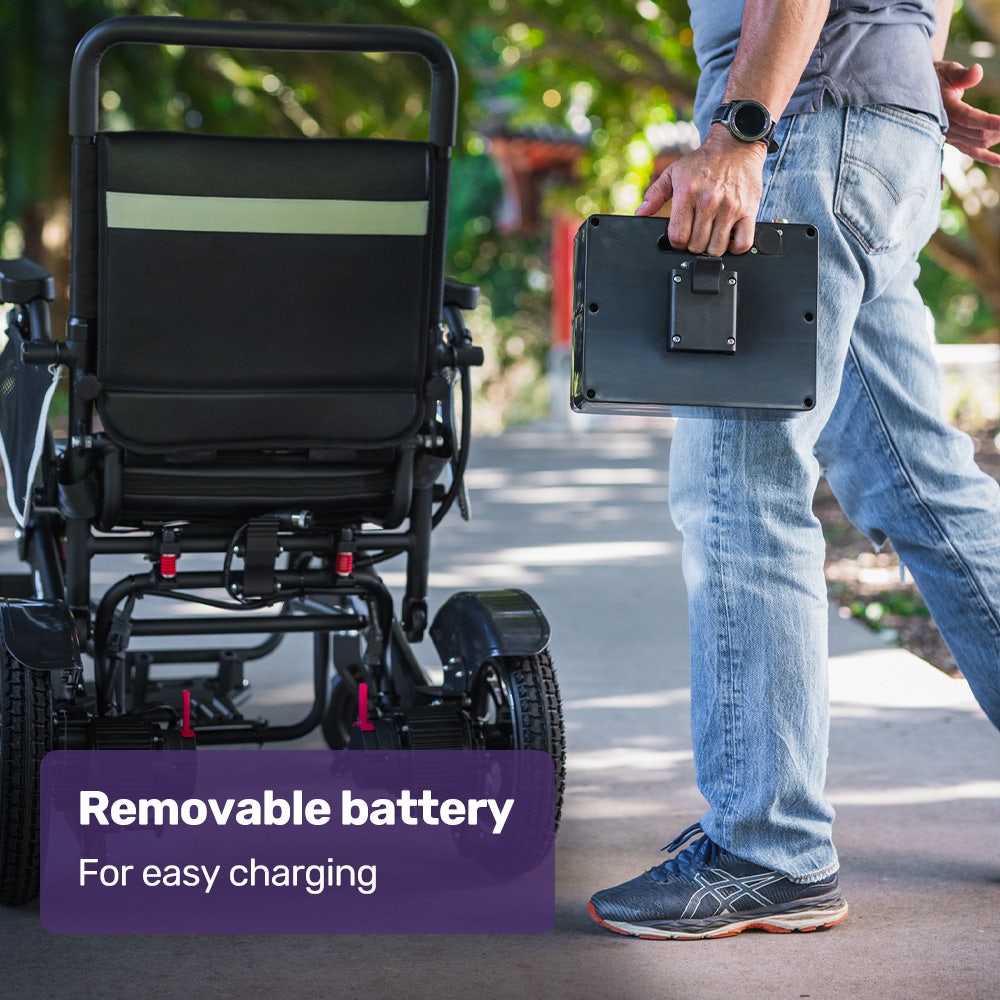 EQUIPMED Electric Folding Wheelchair, Long Range, Airline Approved, Aluminium Frame, Lithium Battery, Black V219-HELWLCEQPKK6A