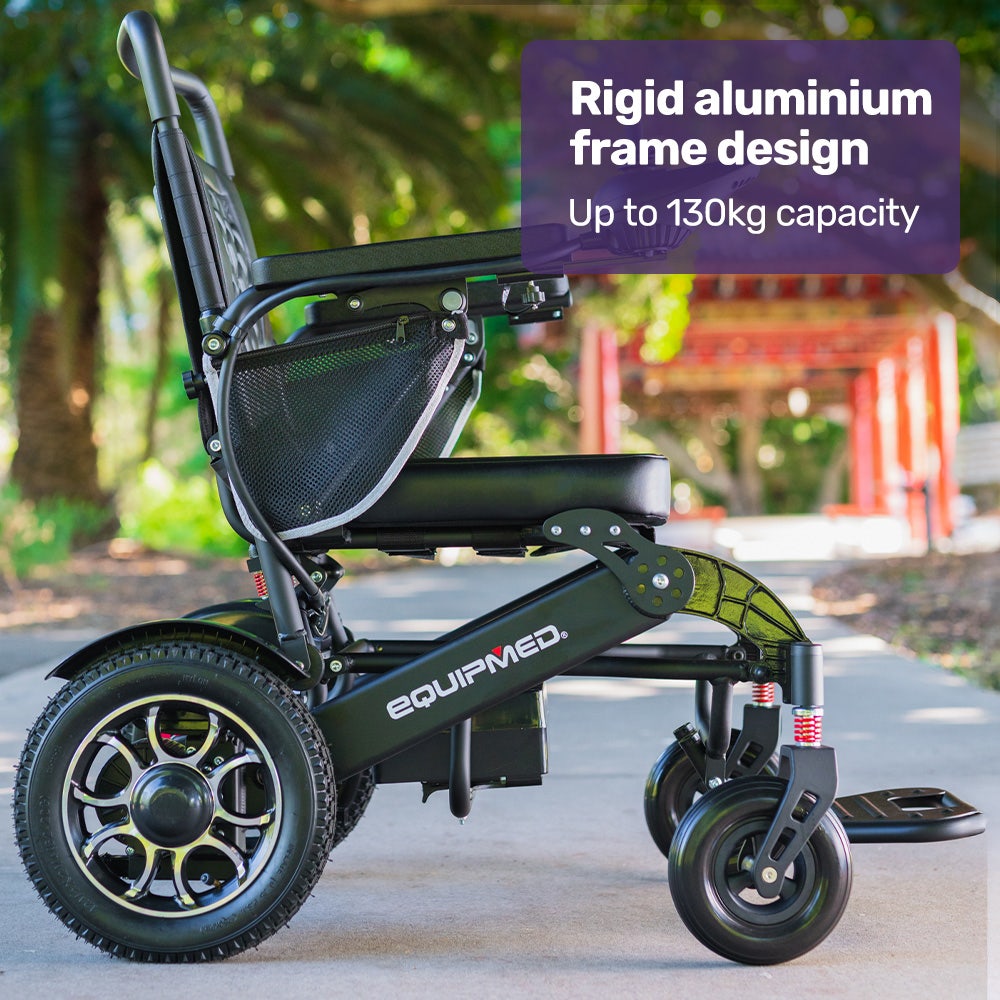 EQUIPMED Electric Folding Wheelchair, Long Range, Airline Approved, Aluminium Frame, Lithium Battery, Black V219-HELWLCEQPKK6A