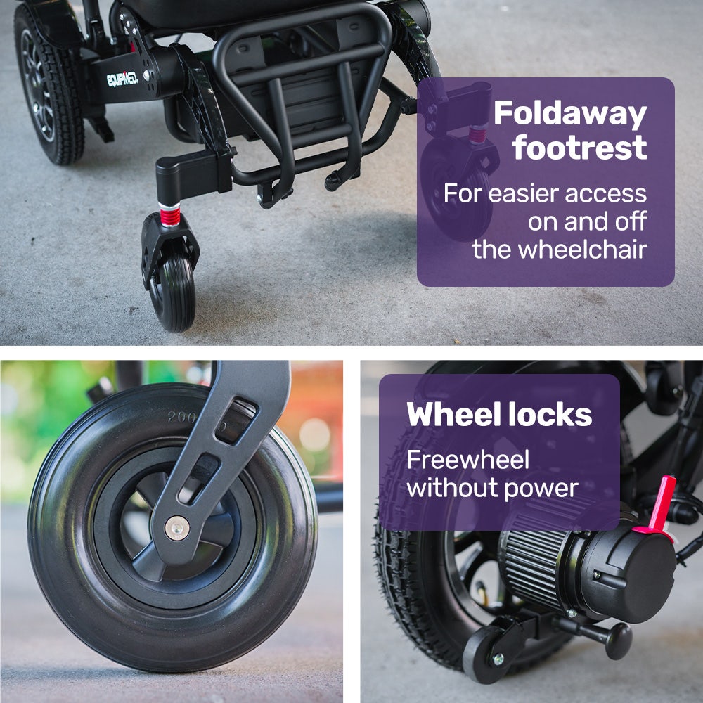 EQUIPMED Electric Folding Wheelchair, Long Range, Airline Approved, Aluminium Frame, Lithium Battery, Black V219-HELWLCEQPKK6A