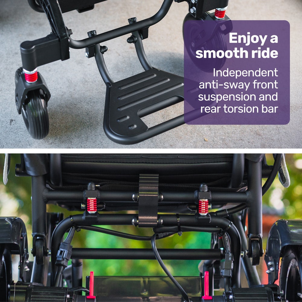 EQUIPMED Electric Folding Wheelchair, Long Range, Airline Approved, Aluminium Frame, Lithium Battery, Black V219-HELWLCEQPKK6A