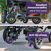 EQUIPMED Electric Folding Wheelchair, Long Range, Airline Approved, Aluminium Frame, Lithium Battery, Black V219-HELWLCEQPKK6A