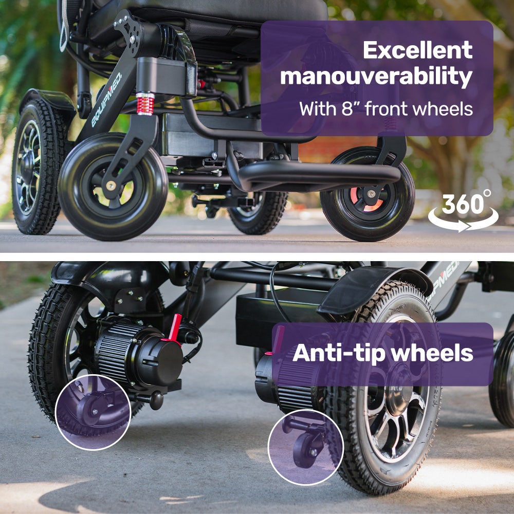 EQUIPMED Electric Folding Wheelchair, Long Range, Airline Approved, Aluminium Frame, Lithium Battery, Black V219-HELWLCEQPKK6A