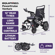 EQUIPMED Electric Folding Wheelchair, Long Range, Airline Approved, Aluminium Frame, Lithium Battery, Black V219-HELWLCEQPKK6A