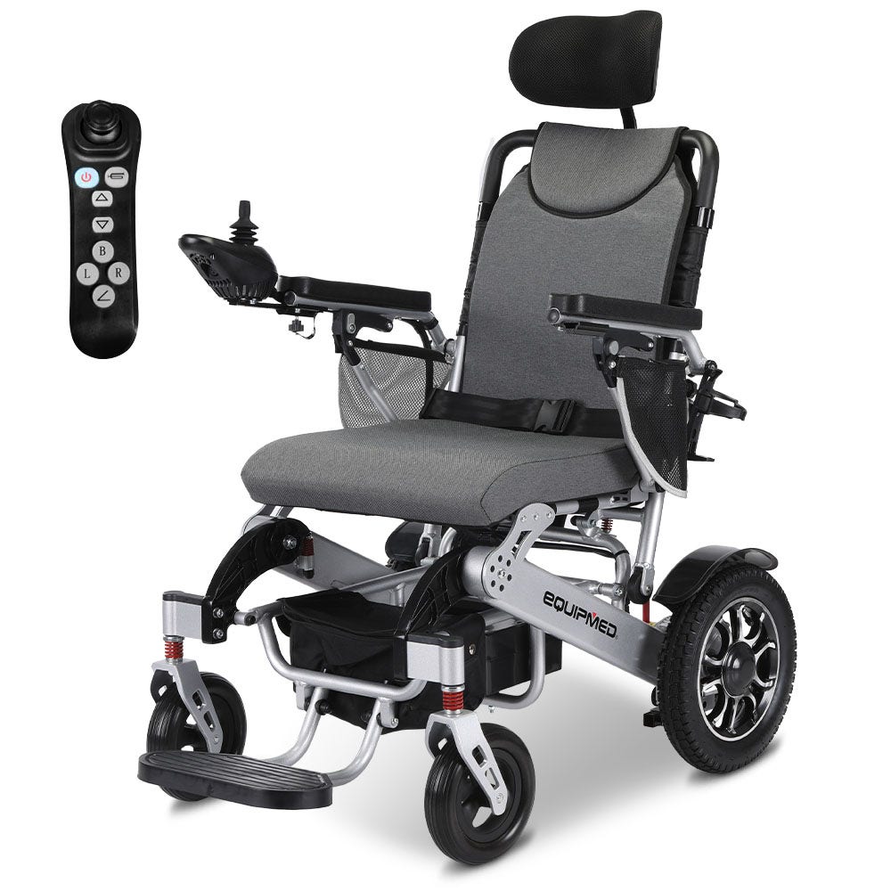 EQUIPMED Power Electric Wheelchair, Long Range, Airline Approved, Alloy, Remote Control, Lithium Battery, V219-HELWLCEQPKS8A