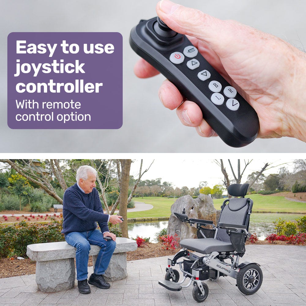 EQUIPMED Power Electric Wheelchair, Long Range, Airline Approved, Alloy, Remote Control, Lithium Battery, V219-HELWLCEQPKS8A