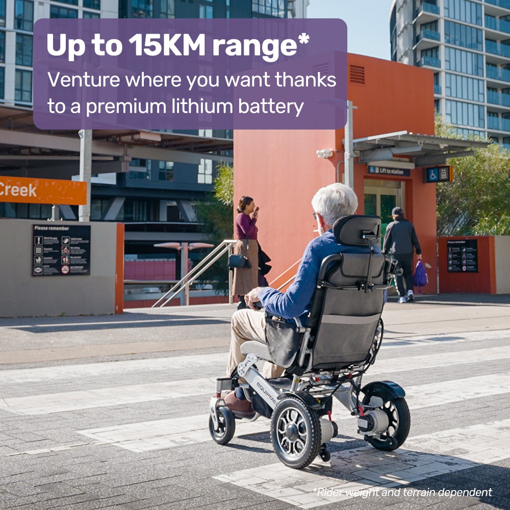 EQUIPMED Power Electric Wheelchair, Long Range, Airline Approved, Alloy, Remote Control, Lithium Battery, V219-HELWLCEQPKS8A
