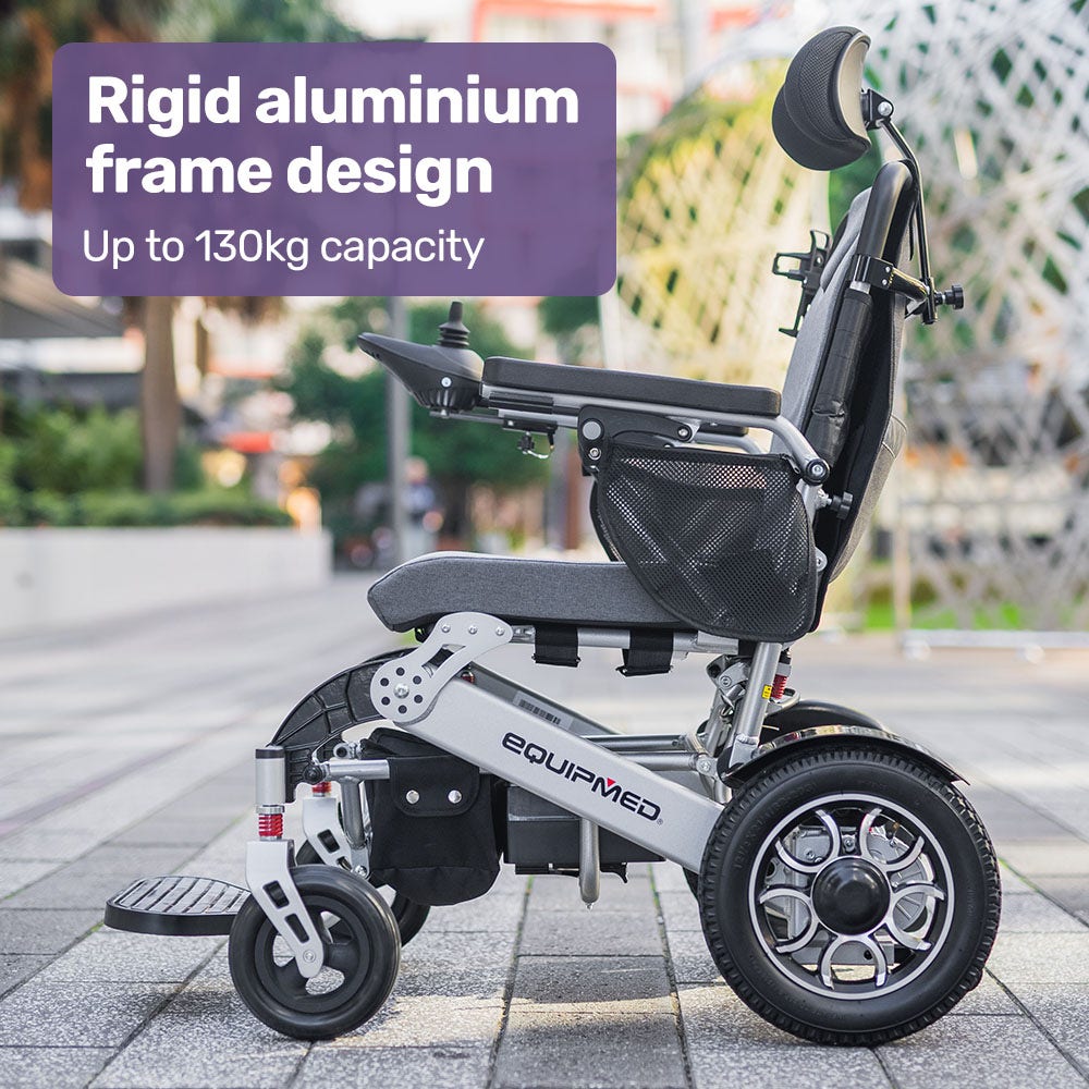 EQUIPMED Power Electric Wheelchair, Long Range, Airline Approved, Alloy, Remote Control, Lithium Battery, V219-HELWLCEQPKS8A