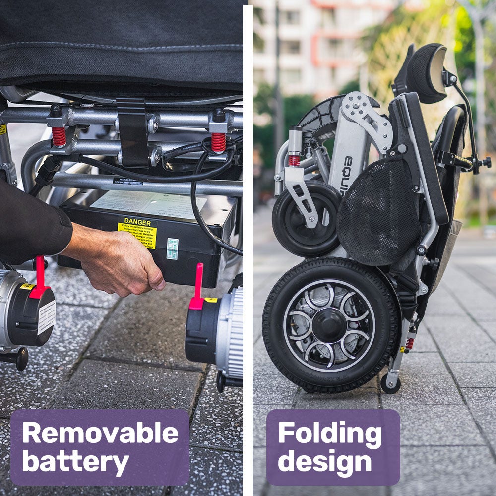 EQUIPMED Power Electric Wheelchair, Long Range, Airline Approved, Alloy, Remote Control, Lithium Battery, V219-HELWLCEQPKS8A