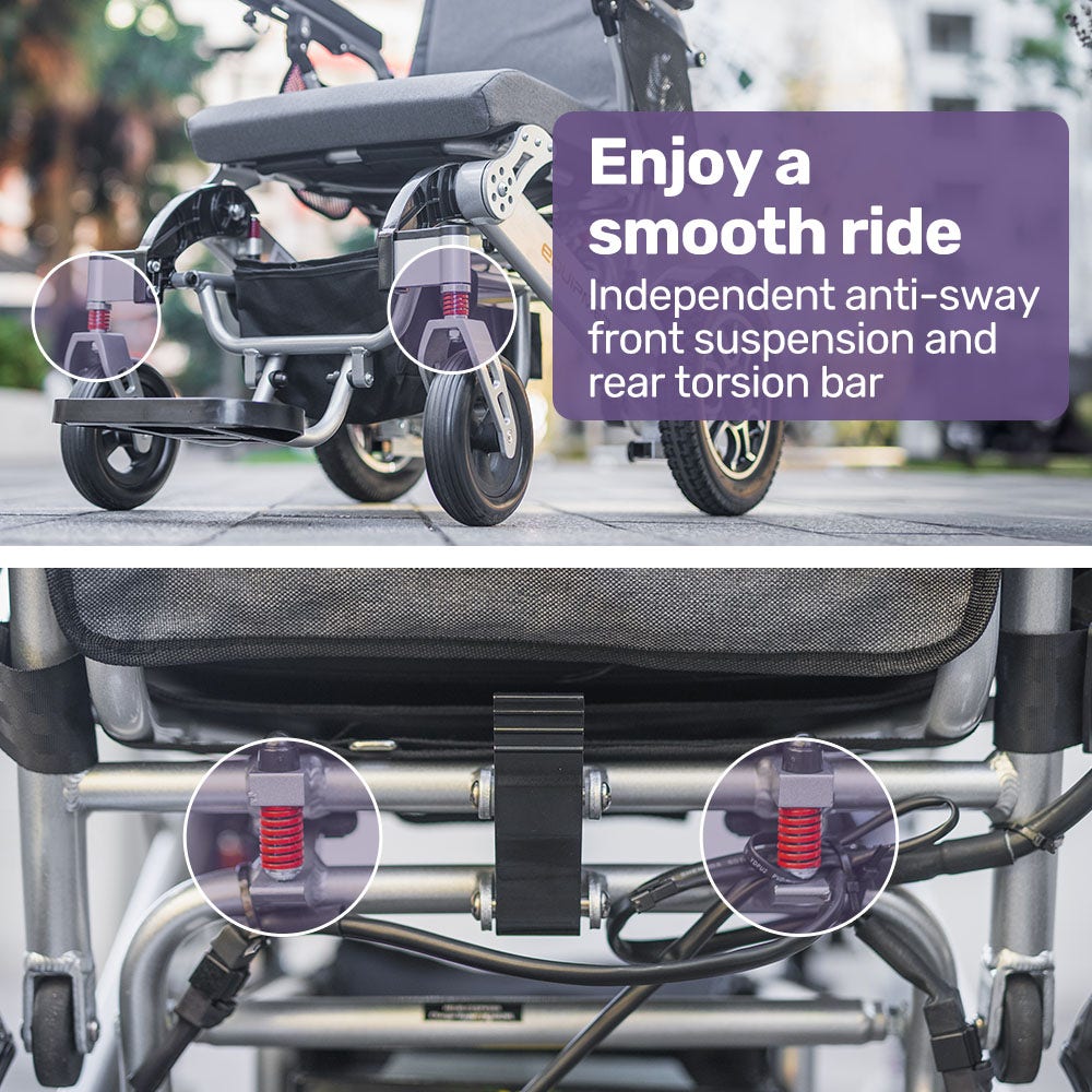 EQUIPMED Power Electric Wheelchair, Long Range, Airline Approved, Alloy, Remote Control, Lithium Battery, V219-HELWLCEQPKS8A