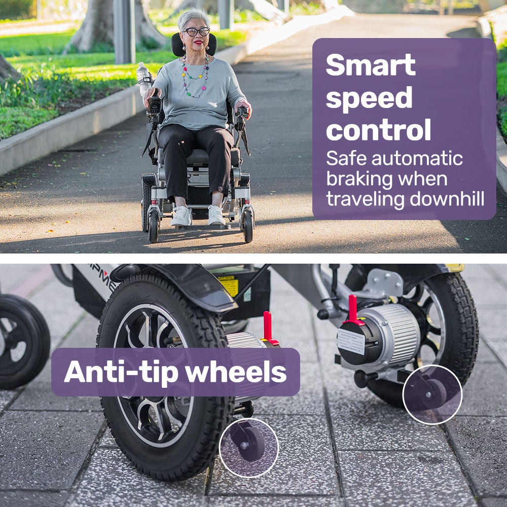 EQUIPMED Power Electric Wheelchair, Long Range, Airline Approved, Alloy, Remote Control, Lithium Battery, V219-HELWLCEQPKS8A