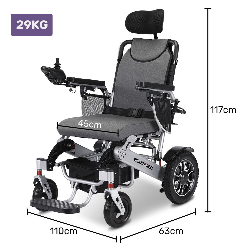 EQUIPMED Power Electric Wheelchair, Long Range, Airline Approved, Alloy, Remote Control, Lithium Battery, V219-HELWLCEQPKS8A