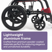 Equipmed Folding Transit Wheelchair, Lightweight Aluminium for Easy Transport, Crimson Red V219-HELWLCEQR41A