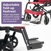 Equipmed Folding Transit Wheelchair, Lightweight Aluminium for Easy Transport, Crimson Red V219-HELWLCEQR41A