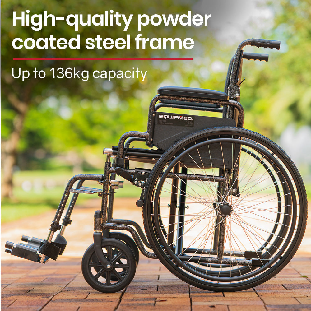 Equipmed 24 Inch Folding Bariatric Wheelchair, XL Wide Design, 136kg Capacity, Park Brakes, Retractable V219-HELWLCEQS24A