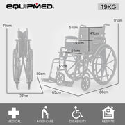 Equipmed 24 Inch Folding Bariatric Wheelchair, XL Wide Design, 136kg Capacity, Park Brakes, Retractable V219-HELWLCEQS24A