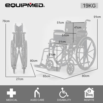 Equipmed 24 Inch Folding Bariatric Wheelchair, XL Wide Design, 136kg Capacity, Park Brakes, Retractable V219-HELWLCEQS24A