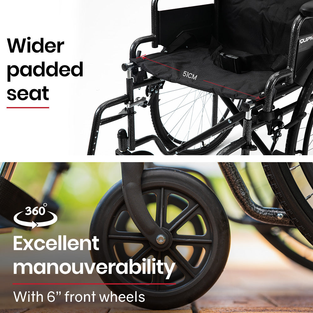 Equipmed 24 Inch Folding Bariatric Wheelchair, XL Wide Design, 136kg Capacity, Park Brakes, Retractable V219-HELWLCEQS24A