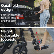 Equipmed 24 Inch Folding Bariatric Wheelchair, XL Wide Design, 136kg Capacity, Park Brakes, Retractable V219-HELWLCEQS24A