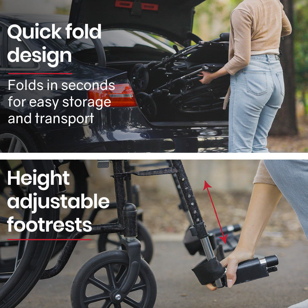 Equipmed 24 Inch Folding Bariatric Wheelchair, XL Wide Design, 136kg Capacity, Park Brakes, Retractable V219-HELWLCEQS24A