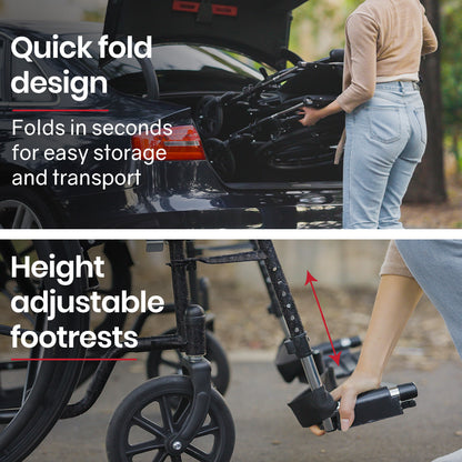 Equipmed 24 Inch Folding Bariatric Wheelchair, XL Wide Design, 136kg Capacity, Park Brakes, Retractable V219-HELWLCEQS24A
