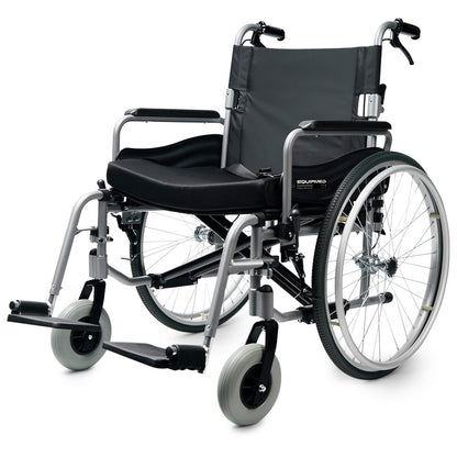 EQUIPMED Extra-Wide Folding Wheelchair, Aluminium Frame, 150kg Capacity, 24 Inch Wheels, Park Brakes, Black V219-HELWLCEQW31A