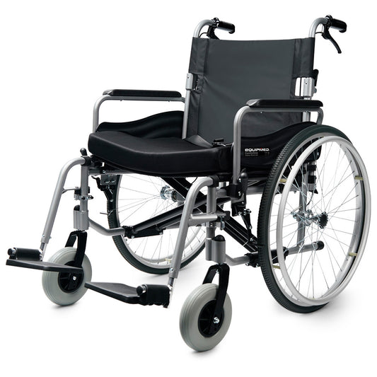 EQUIPMED Extra-Wide Folding Wheelchair, Aluminium Frame, 150kg Capacity, 24 Inch Wheels, Park Brakes, Black V219-HELWLCEQW31A