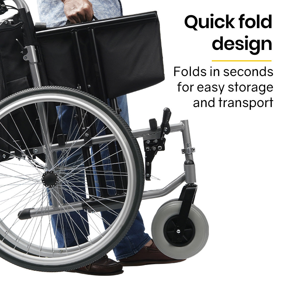 EQUIPMED Extra-Wide Folding Wheelchair, Aluminium Frame, 150kg Capacity, 24 Inch Wheels, Park Brakes, Black V219-HELWLCEQW31A