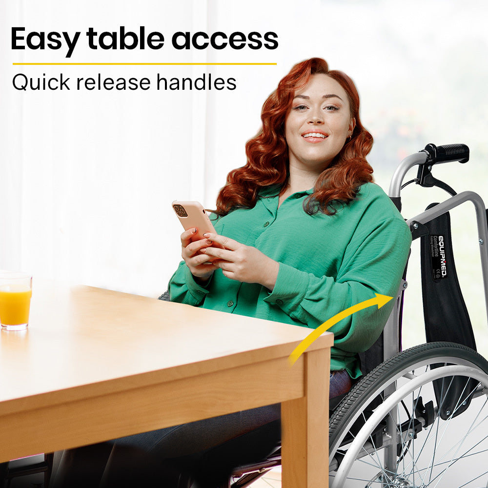 EQUIPMED Extra-Wide Folding Wheelchair, Aluminium Frame, 150kg Capacity, 24 Inch Wheels, Park Brakes, Black V219-HELWLCEQW31A