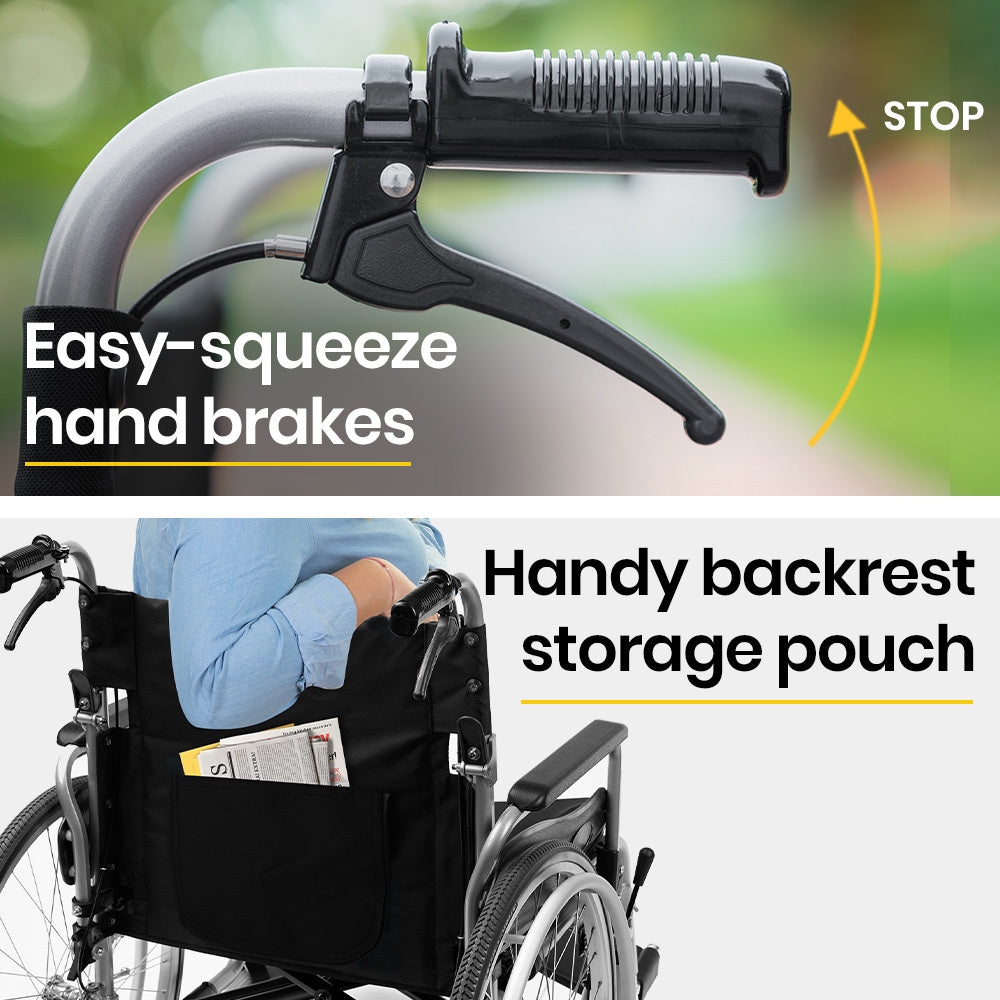 EQUIPMED Extra-Wide Folding Wheelchair, Aluminium Frame, 150kg Capacity, 24 Inch Wheels, Park Brakes, Black V219-HELWLCEQW31A