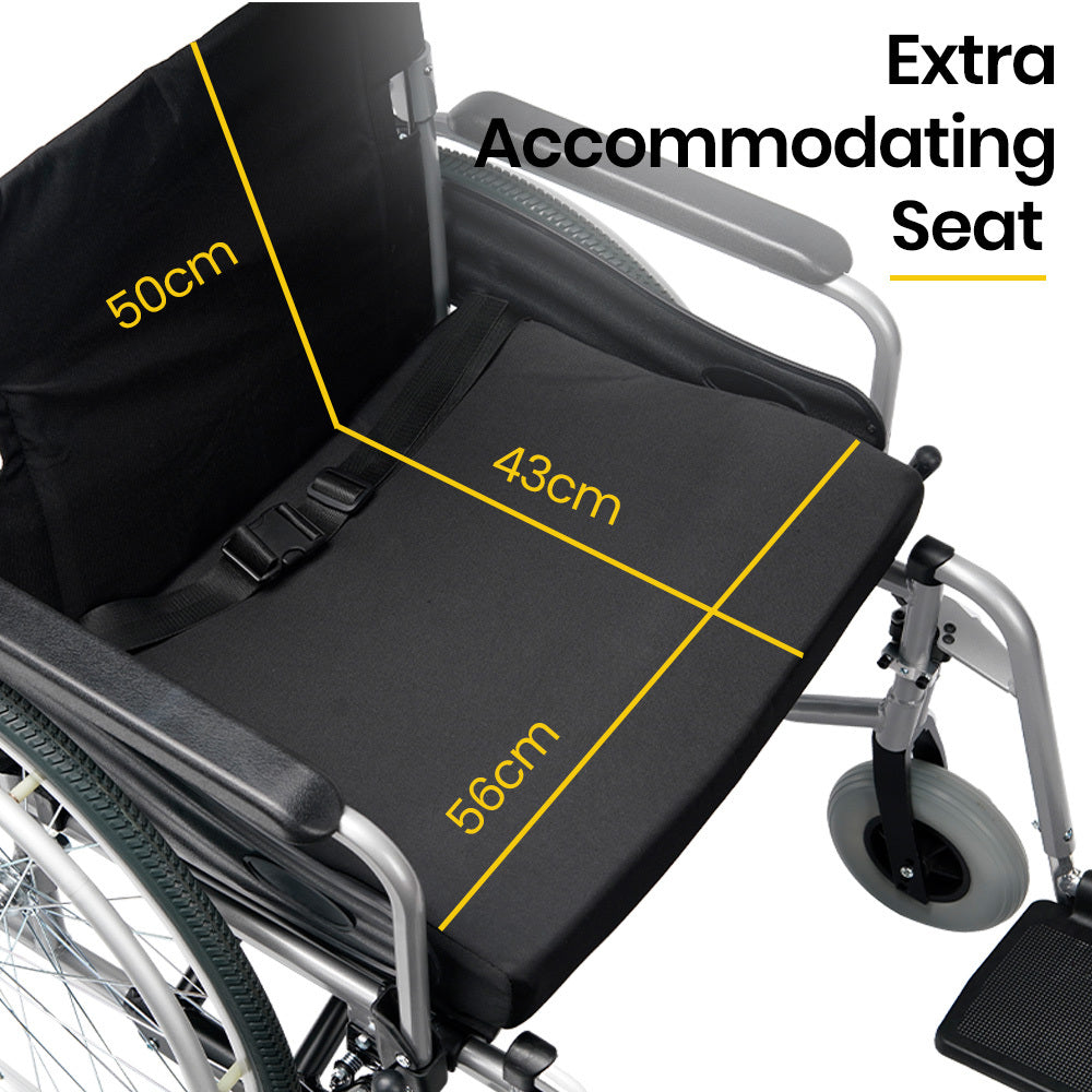 EQUIPMED Extra-Wide Folding Wheelchair, Aluminium Frame, 150kg Capacity, 24 Inch Wheels, Park Brakes, Black V219-HELWLCEQW31A