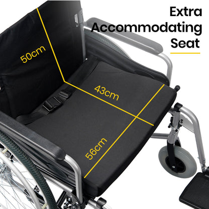 EQUIPMED Extra-Wide Folding Wheelchair, Aluminium Frame, 150kg Capacity, 24 Inch Wheels, Park Brakes, Black V219-HELWLCEQW31A