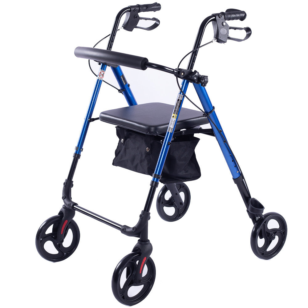 EQUIPMED 4 Wheel Lightweight Rollator Walker, Aluminium Frame, Seat, Carry Bag, for Seniors, Blue V219-HELWLKEQ95BB