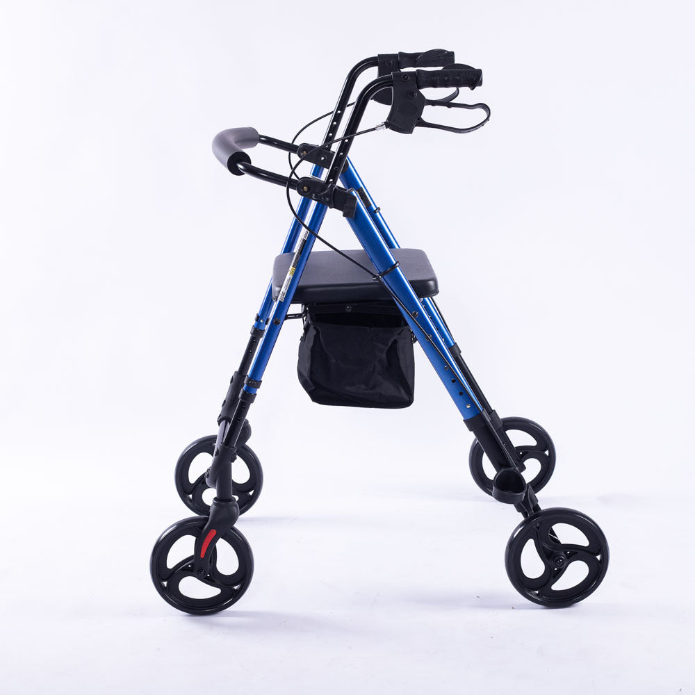EQUIPMED 4 Wheel Lightweight Rollator Walker, Aluminium Frame, Seat, Carry Bag, for Seniors, Blue V219-HELWLKEQ95BB