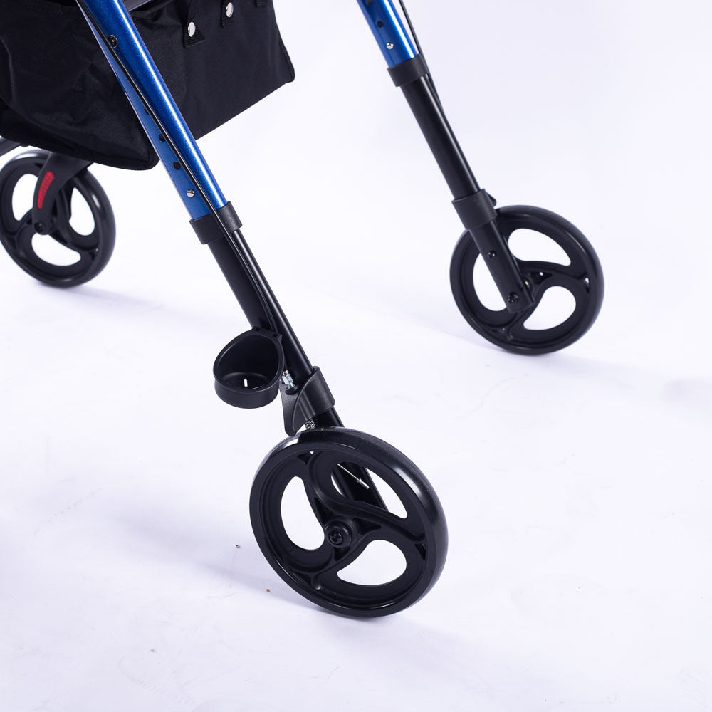 EQUIPMED 4 Wheel Lightweight Rollator Walker, Aluminium Frame, Seat, Carry Bag, for Seniors, Blue V219-HELWLKEQ95BB