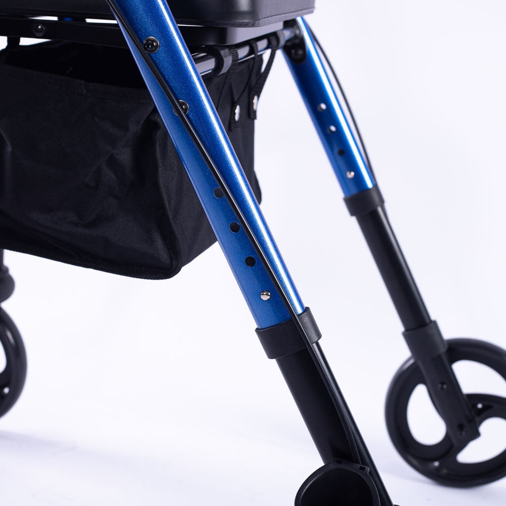 EQUIPMED 4 Wheel Lightweight Rollator Walker, Aluminium Frame, Seat, Carry Bag, for Seniors, Blue V219-HELWLKEQ95BB