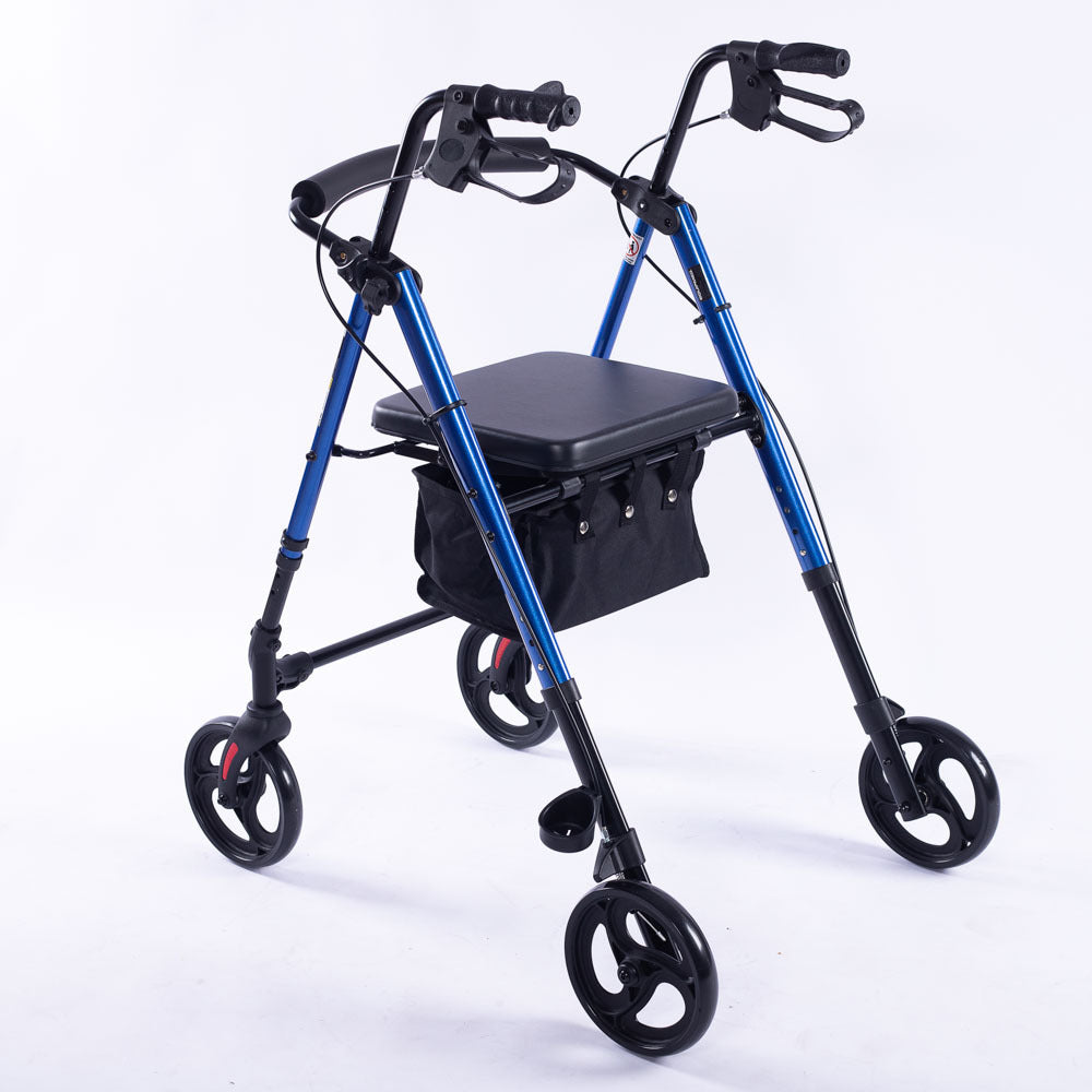 EQUIPMED 4 Wheel Lightweight Rollator Walker, Aluminium Frame, Seat, Carry Bag, for Seniors, Blue V219-HELWLKEQ95BB