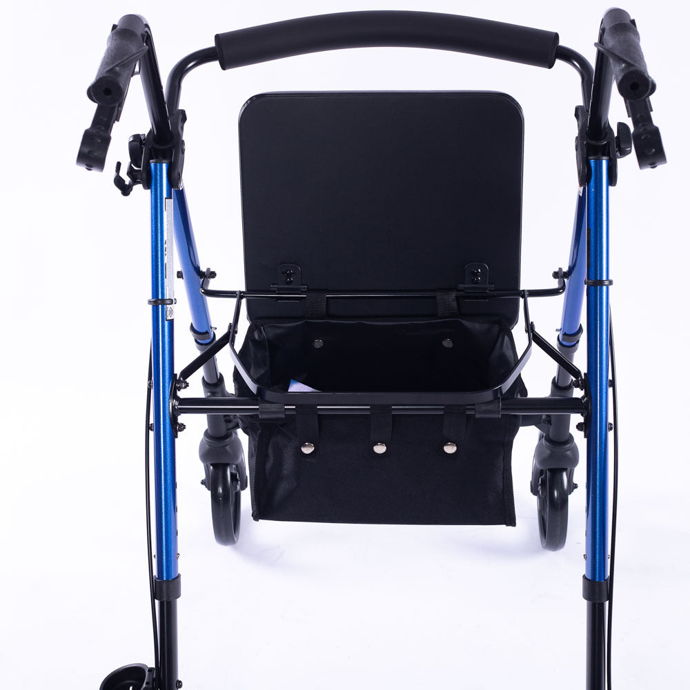 EQUIPMED 4 Wheel Lightweight Rollator Walker, Aluminium Frame, Seat, Carry Bag, for Seniors, Blue V219-HELWLKEQ95BB