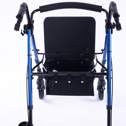 EQUIPMED 4 Wheel Lightweight Rollator Walker, Aluminium Frame, Seat, Carry Bag, for Seniors, Blue V219-HELWLKEQ95BB