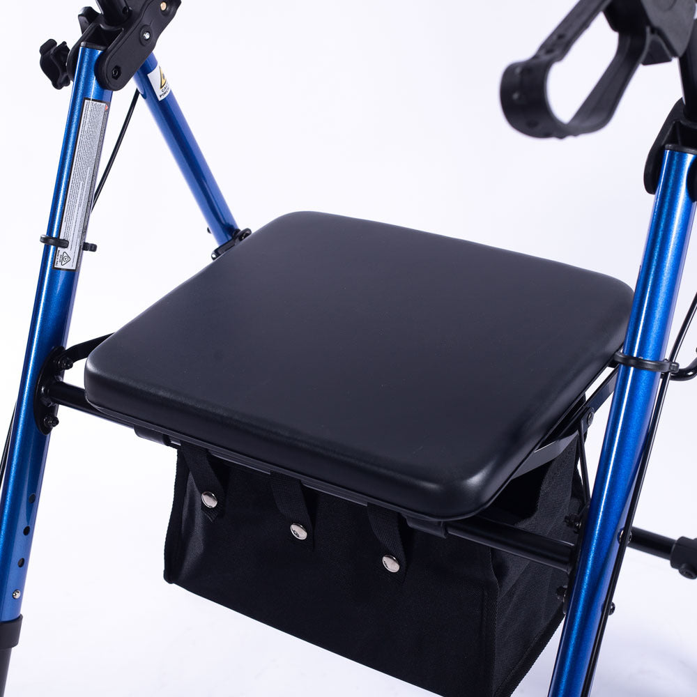 EQUIPMED 4 Wheel Lightweight Rollator Walker, Aluminium Frame, Seat, Carry Bag, for Seniors, Blue V219-HELWLKEQ95BB