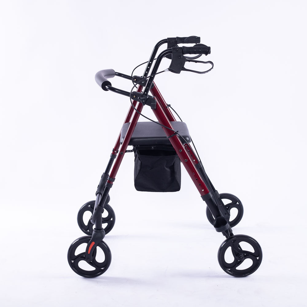 EQUIPMED 4 Wheel Lightweight Rollator Walker, Aluminium Frame, Seat, Carry Bag, for Seniors, Red V219-HELWLKEQ95RB