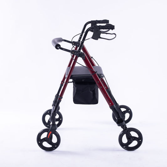 EQUIPMED 4 Wheel Lightweight Rollator Walker, Aluminium Frame, Seat, Carry Bag, for Seniors, Red V219-HELWLKEQ95RB