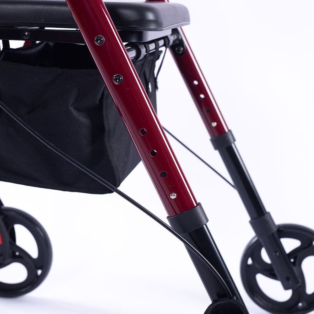 EQUIPMED 4 Wheel Lightweight Rollator Walker, Aluminium Frame, Seat, Carry Bag, for Seniors, Red V219-HELWLKEQ95RB