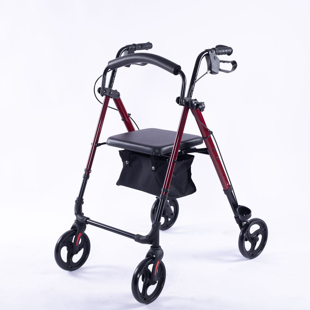 EQUIPMED 4 Wheel Lightweight Rollator Walker, Aluminium Frame, Seat, Carry Bag, for Seniors, Red V219-HELWLKEQ95RB