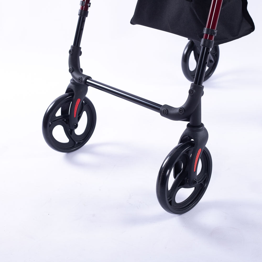 EQUIPMED 4 Wheel Lightweight Rollator Walker, Aluminium Frame, Seat, Carry Bag, for Seniors, Red V219-HELWLKEQ95RB