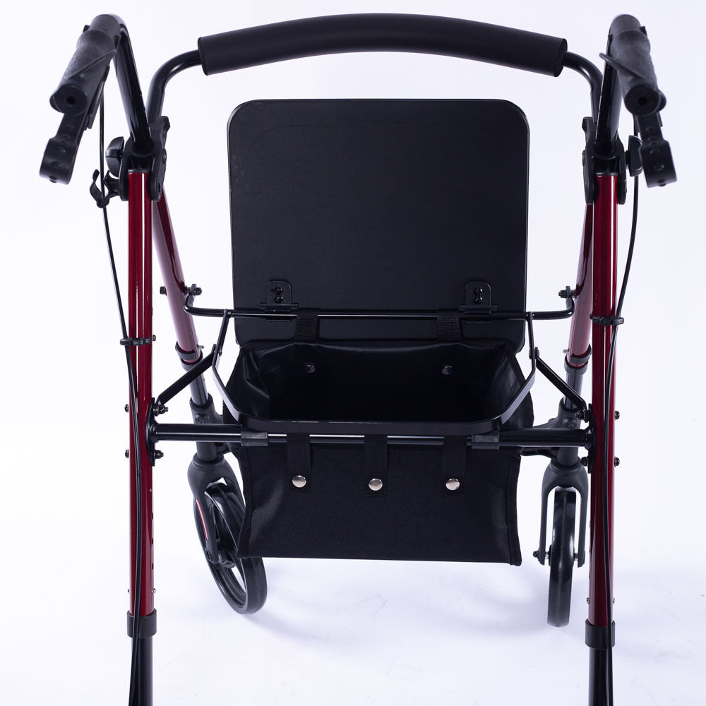 EQUIPMED 4 Wheel Lightweight Rollator Walker, Aluminium Frame, Seat, Carry Bag, for Seniors, Red V219-HELWLKEQ95RB